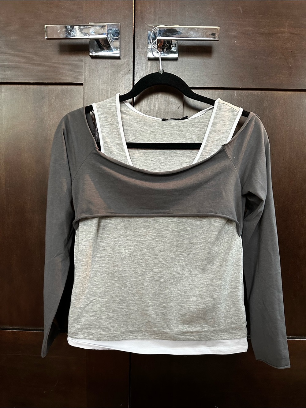 stradivarius Gray & White Layered Long-Sleeve Top